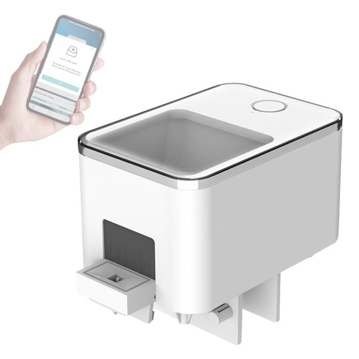 SHI-Distributeur de Nourriture Automatique WiFi 100ml - Programmation Intelligente - Alimentation USB - Blanc - Pour Nourriture ＜4mm