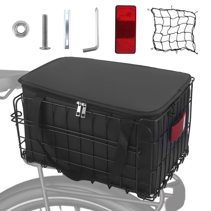 Panier vélo arrière panier vélo pour cartable avec sac de transport amovible et étanche pour le grand arrière 40×32×21 cm noir