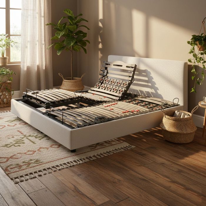 Lit électrique de relaxation en 5 plans de couchage 2x70x190 cm Plénitude Blanc Écume - Ecru - Garantie 5 ans - Someo Lit électrique de relaxation en 5 plans de couchage 2x70x190 cm Plénitude Blanc Écume - Ecru - Garantie 5 ans - Someo