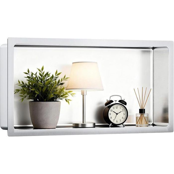 Niche de Douche Encastrable 10x30x61cm Niche Murale en Acier Inoxydable 304 (3mm) Étanche Étagère de Salle d ISOLATION POUR NICHE