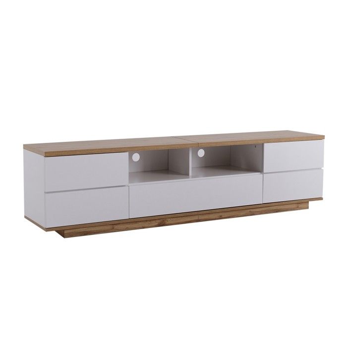 Meuble TV Moderne-180x38x46cm-Finition Blanche&Grain De Bois-Blocs Couleurs-Design Épuré-Rangement Optimal-Pour Salon Meuble TV Moderne-180x38x46cm-Finition Blanche&Grain De Bois-Blocs Couleurs-Design Épuré-Rangement Optimal-Pour Salon