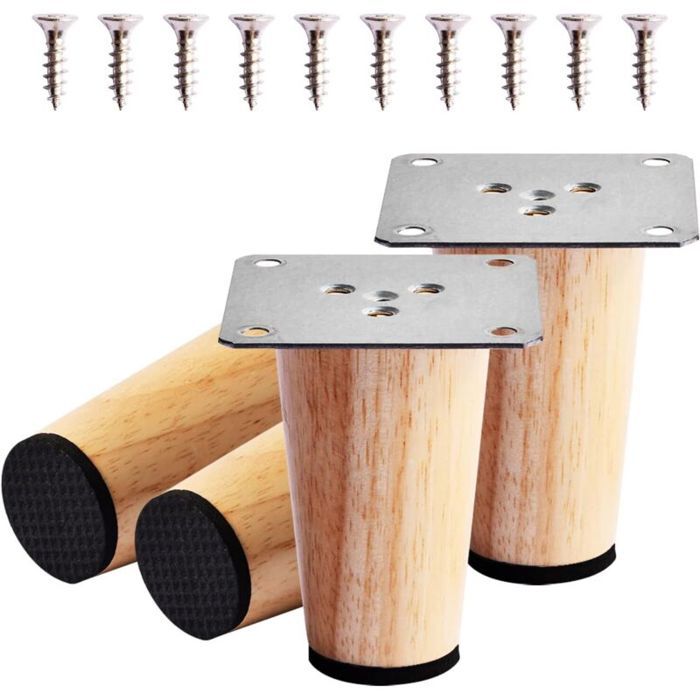 Pieds de meuble en bois - Nosheir - Bois de caoutchouc massif - Hauteur 8 cm - Diamètre supérieur 5 cm