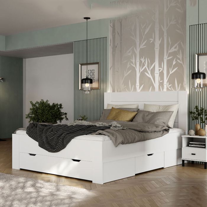Lit Double Siwwa Dmora Blanc Crème Lit Double Siwwa Dmora Blanc Crème