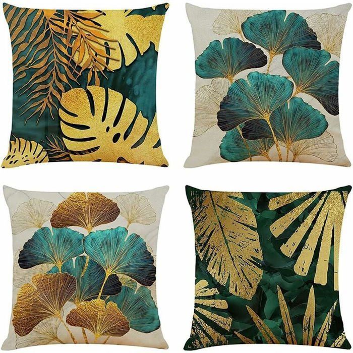 Housses de coussin - - 40x40 cm - Vert et Doré - Lot de 4 - Design Contemporain ENEAOCT