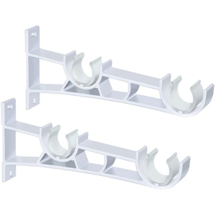 Lot de 2 supports de tringle à rideaux doubles en métal robuste pour tringle à rideaux de 25 à 28 mm Blanc