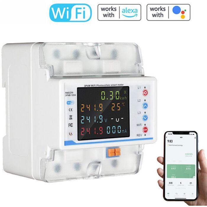 Disjoncteur intelligent WiFi Tuya avec réenclenchement automatique compteur triphasé 3P4W protections multiples programmation