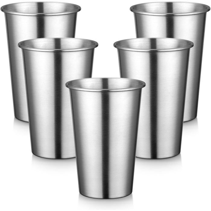Gobelet en acier inoxydable 500ml - PZCC - 5 pièces - Inox 304 - Bord lisse - Compatible lave-vaisselle