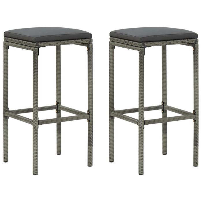 Gris JILLES® Siège Haute Pour cuisine - 38x38x76cm - Lot de 2 Chaises de bar - avec coussins - gris - résine tressée Ho15333