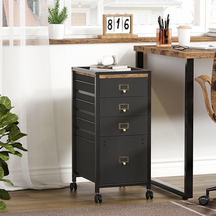 Desserte de bureau Caisson Mobile 4 tiroirs en tissu Classeur mobile Caisson de rangement roulettes A4 Noir