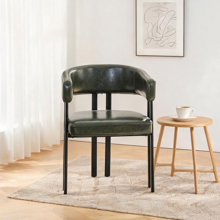 Chaise de salle à manger design tonneau avec accoudoirs – Similicuir green-toned structure métal 60 x 54 x 78 cm