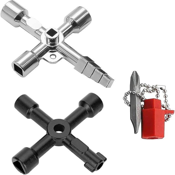 Lot de 2 clés croix multifonctions 4 voies têtes triangle et carré outil polyvalent domestique