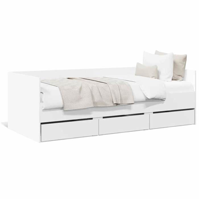 Lit de Jour avec Tiroirs sans matelas 1 place Blanc 90x200 cm en bois avec 3 tiroirs intégrés et sommier à lattes inclus 474909
