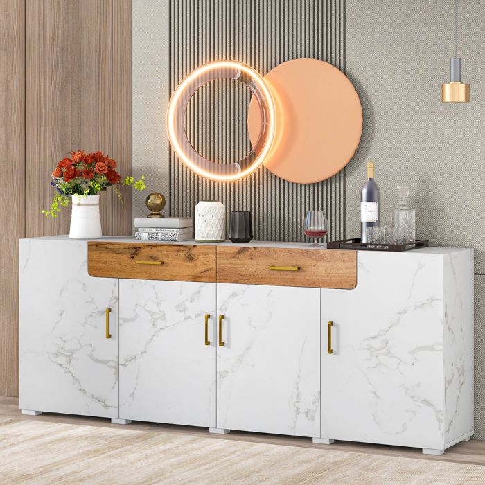 Buffet meuble de cuisine armoire de rangement 208 x 39 5 x 80 cm commode à 4 portes 2 tiroirs buffet