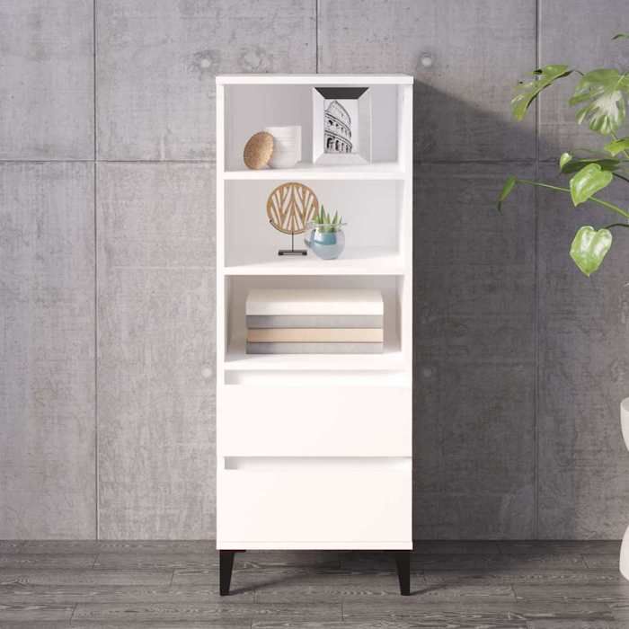 Blanc Buffet haut Blanc 40x36x110 cm Bois dingénierie - Meuble Rangement LV34248