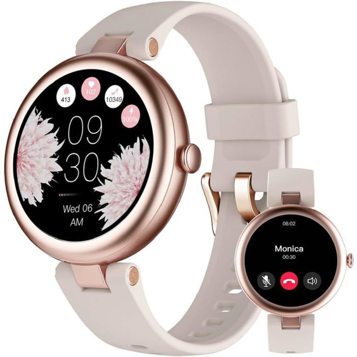 Montre Connectée Femme Ronde Appel Bluetooth Podomètre Cardio Oxymètre Chronomètre Running IP68 Android iOS