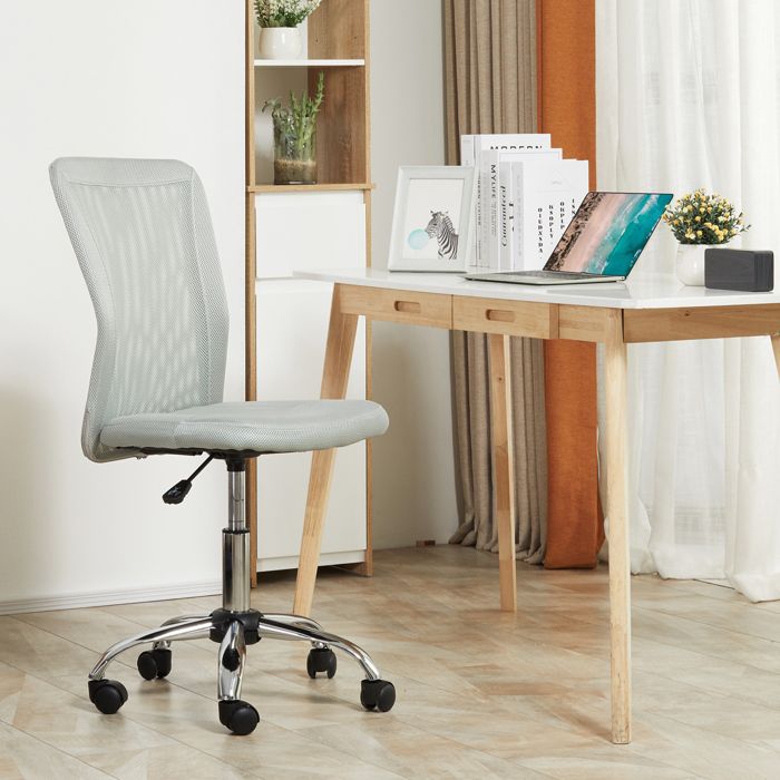 Chaise de bureau - gris uni - hauteur réglable 46-56 cm - piètement chromé pivotant 360° - revêtement maille respirant