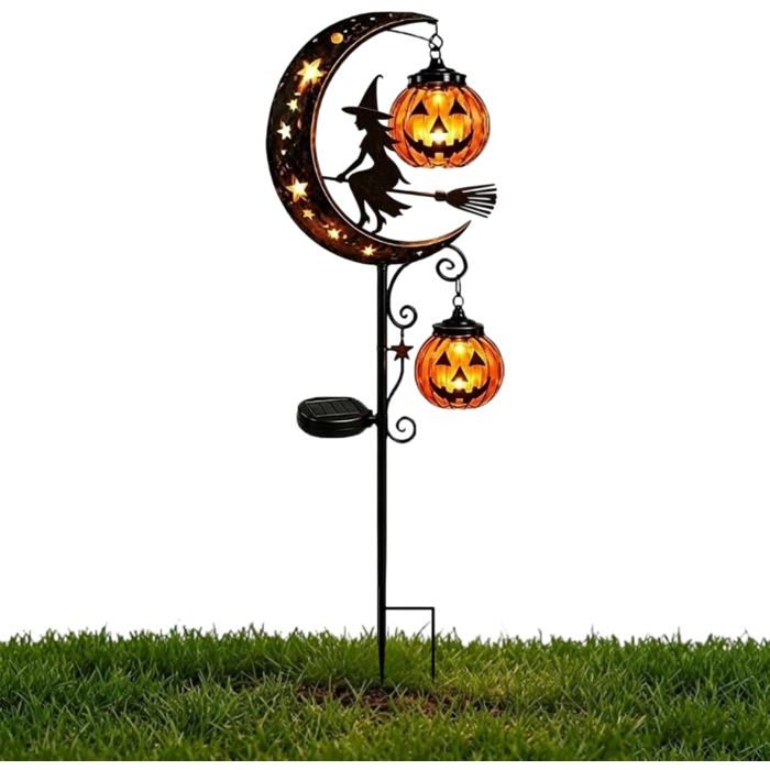 Lampe Solaire Halloween Chat Noir Citrouille Lune Piquet Lumineux LED Extérieur Décoration Jardin Terrasse Pelouse Allée sorcière
