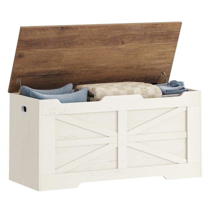 Banc coffre de rangement 100 cm en panneaux de particules - assise tabouret finition blanc et marron bois