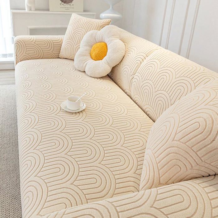 Housse Canapé Accoudoirs Extensible Velours Jacquard Épais Universelle Beige 3 Places Housse Canapé Accoudoirs Extensible Velours Jacquard Épais Universelle Beige 3 Places