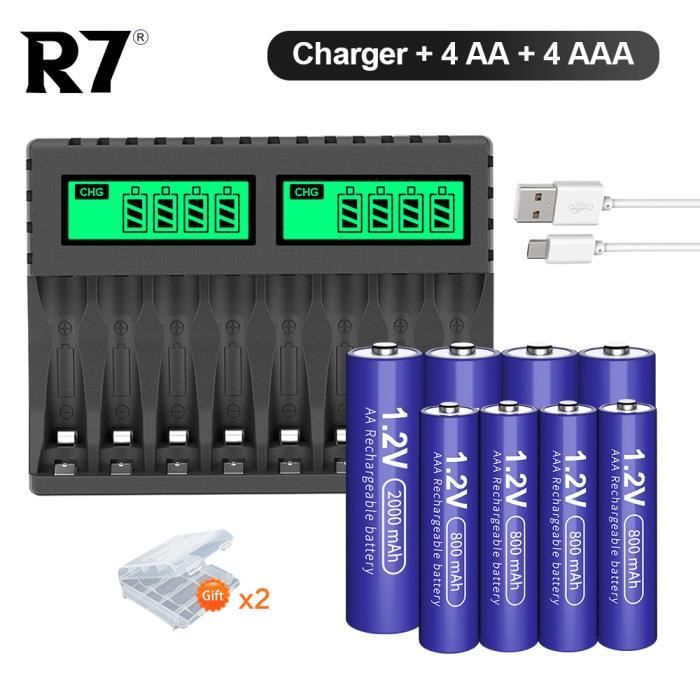 4AA4AAA et chargeur--R7 Marque 2000mah Aa Batterie Rechargeable + Aaa ...