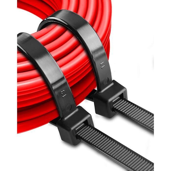 200 Colliers De Serrage Plastique FEVIO 250x4,8mm | Résistance 22kg | Autobloquants Noir | Résistants UV