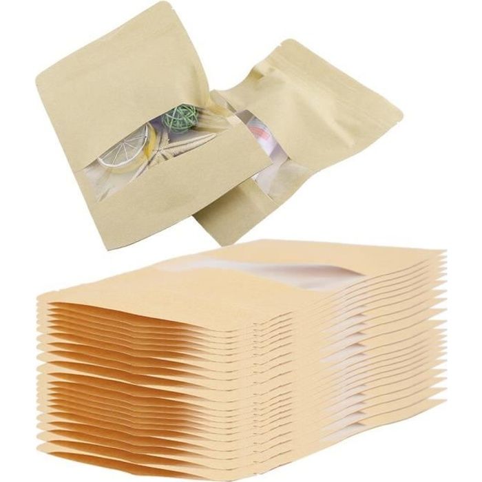 Download 20 Sachets Papier Kraft Alimentaire Sac Zip Fermeture à Glissière Emballage Pochettes ...