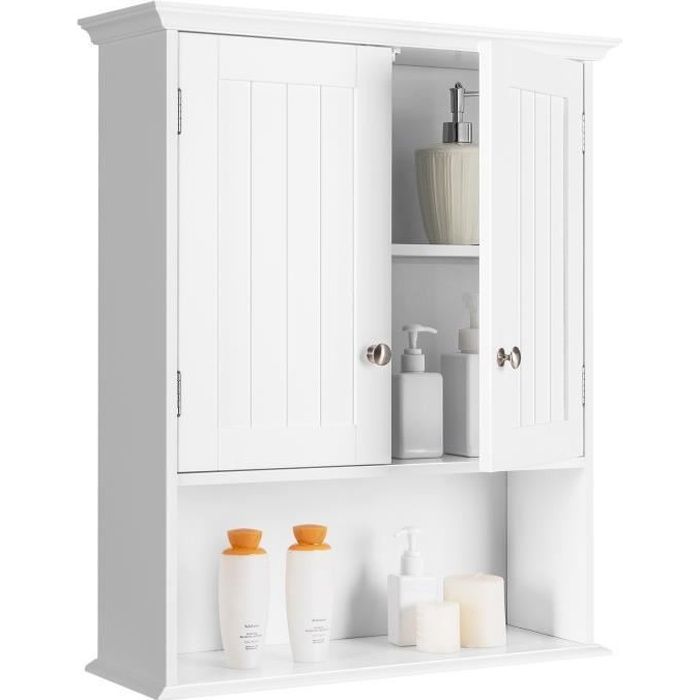 COSTWAY Meuble de Salle de Bain Armoire Murale avec 2 Portes Étagères Réglables Armoire à Pharmacie de Rangement 60x19x71cm Blanc COSTWAY Meuble de Salle de Bain Armoire Murale avec 2 Portes Étagères Réglables Armoire à Pharmacie de Rangement 60x19x71cm Blanc