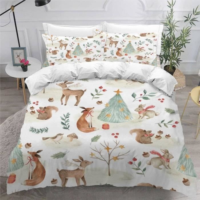 Housse De Couette 220x260cm Deux Chats Mignons Fermeture éclair Cachée