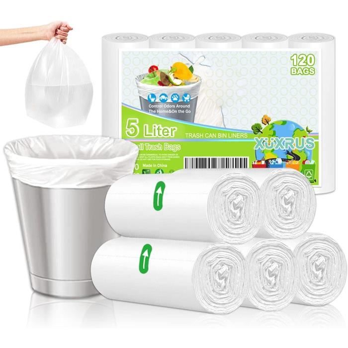 Petit sac poubelle biodégradable de 5 litres, mini sac poubelle compostable  solide pour salle de bain à domicile, bureau, cuisine, convient pour 5 L, 3  L, blanc (8 à 12 litres) : : Epicerie