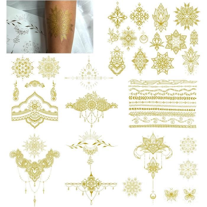 Tatouages Temporaires Flash Dorés - Lot De 10 - Étanches - Style Bracelet/Collier - Pour Corps