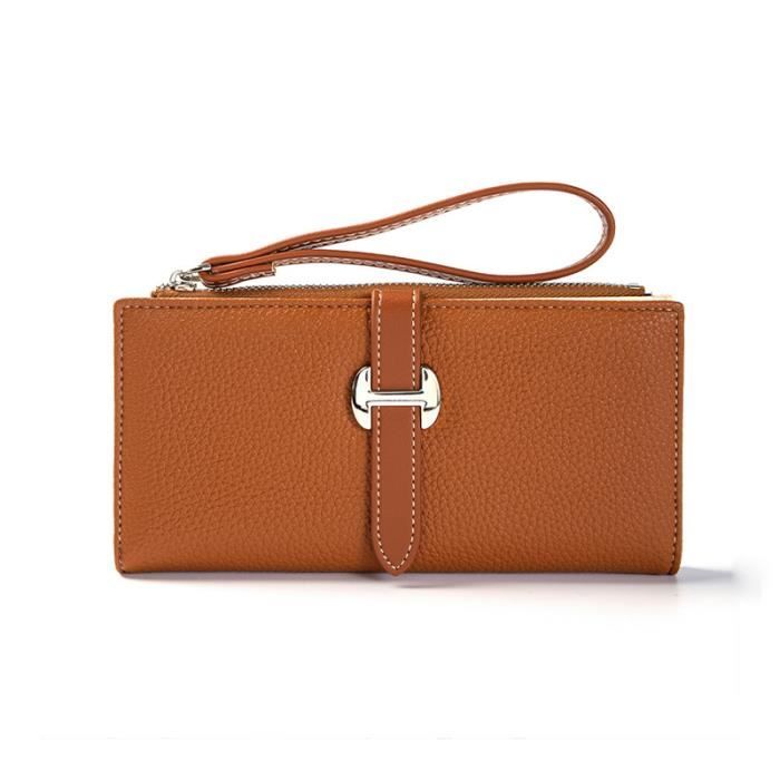 Portefeuille Grande Capacité Femme – Cuir Vegan, Blocage RFID, 10 Emplacements Cartes, Marron