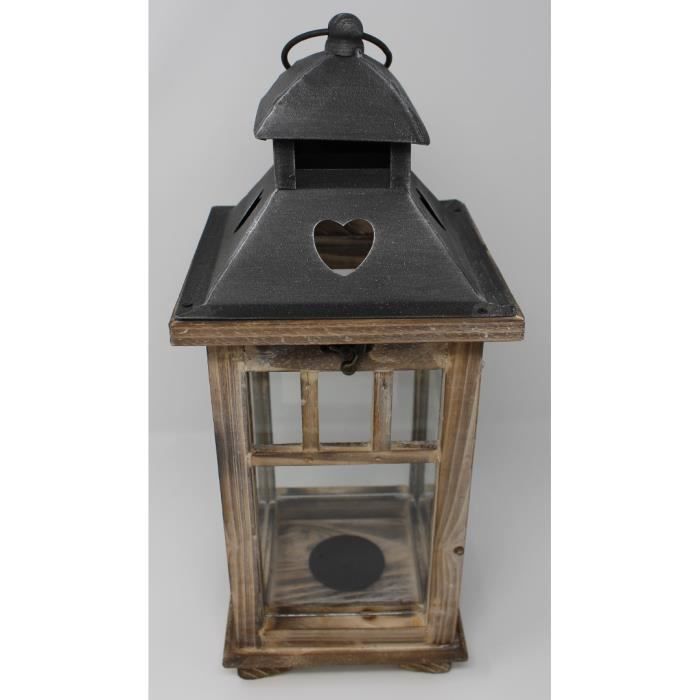 Lanterne Bois Et Metal Carree Deco Coeur 17 X 40 5 X 17 Cm Cdiscount Maison