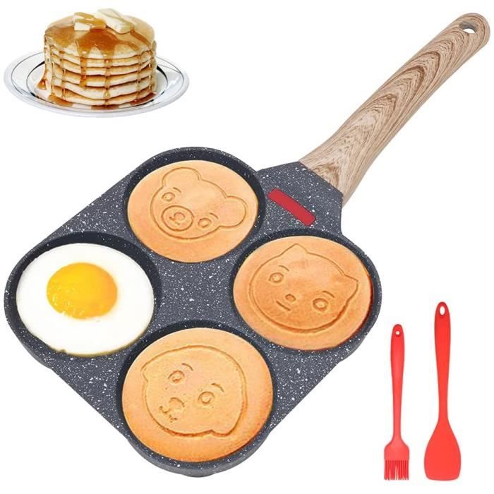 poêle pancakes,poêle à crêpe 4 trous motif de dessin animé poêle à omelette antiadhésive pour petit déjeuner hamburgers,œufs,crêpe