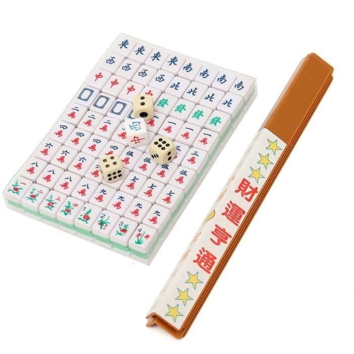 Mini Jeu De Mahjong Traditionnel Chinois - 144 Pièces En Résine + 2 Dés, Portable Et Idéal Pour Jouer En Famille Ou Entre Amis - 7