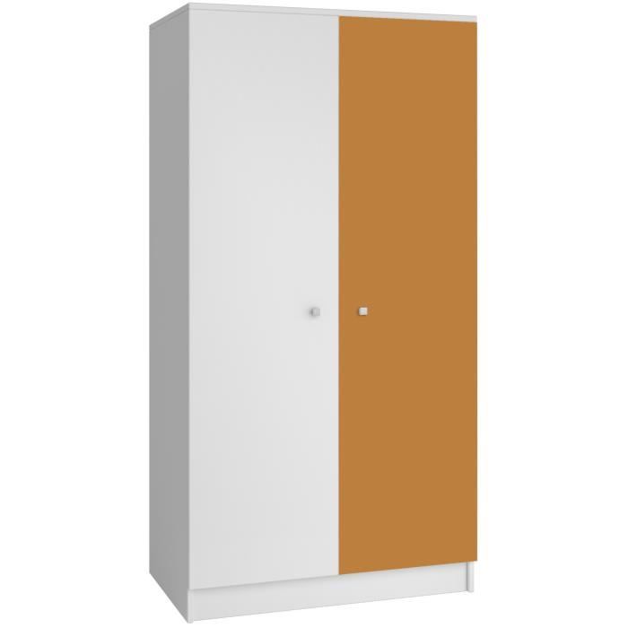 Armoire A 2 Portes Battantes Coloris Blanc Et Orange Blanc Et Orange Achat Vente Armoire De Chambre Armoire A 2 Portes Battante Cdiscount