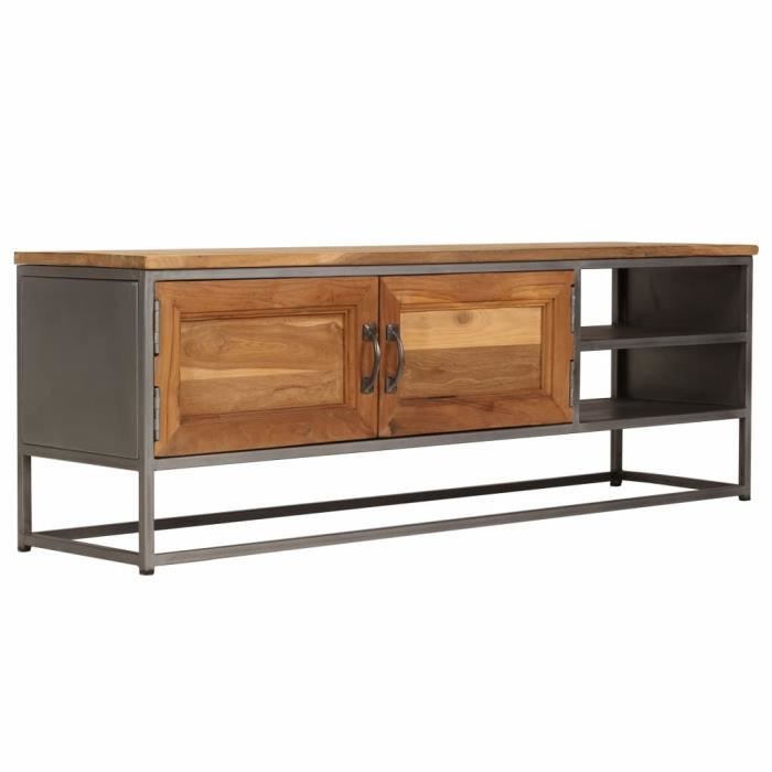 Meuble Bas Tv Salon Sejour Banc Television Table De Salon Teck Recycle Et Acier 120 X 30 X 40 Cm Achat Vente Meuble Tv Meuble Bas Tv Salon Sejour Cdiscount