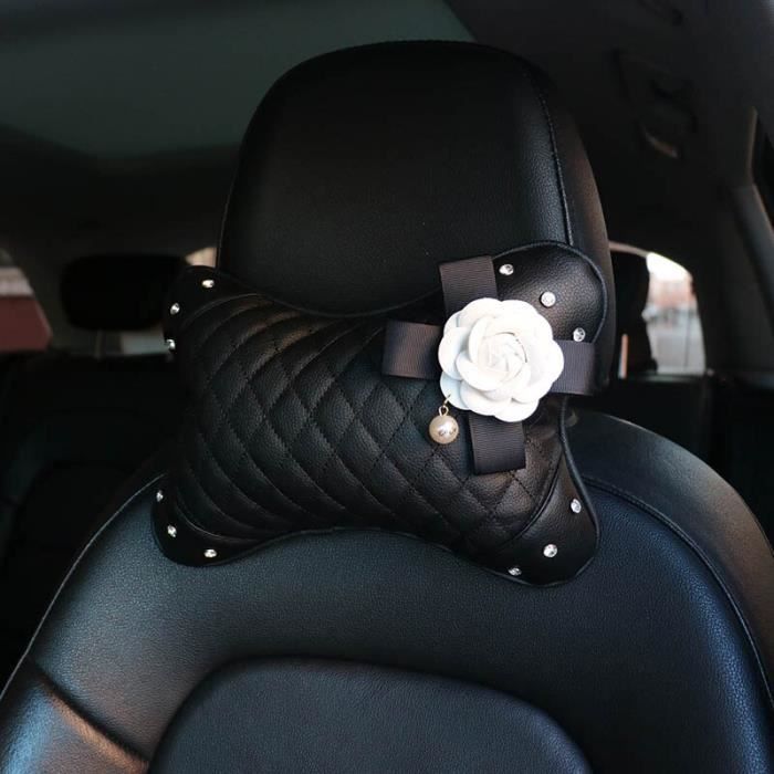 Housse de volant en cuir pour femme, accessoires d'intérieur de voiture,  strass cristal, fleur camé 1pcs head pillow