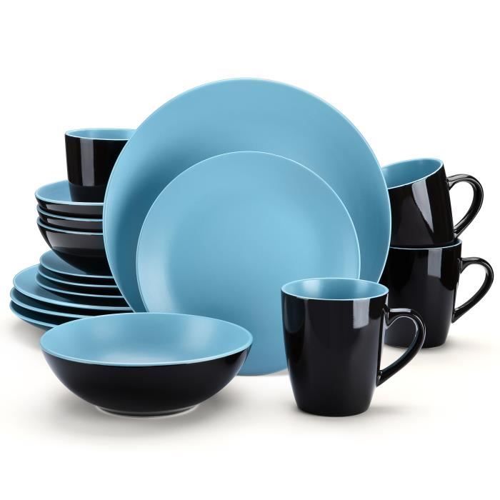 Vancasso, Série Allegro, Service de Table Complet en Céramique Matte, 16 Pièces pour 4 Personnes, Assiette Plate, Assiette à Dessert