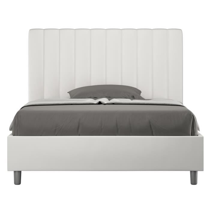 Lit capitonné design italien 140x200 cm simili cuir blanc Nighty Sans sommier et sans coffre