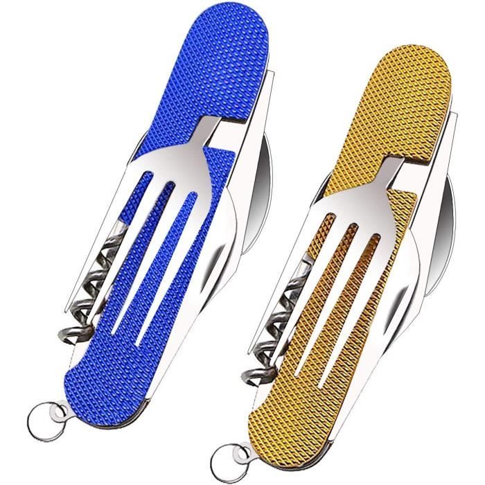 Couverts Pliants Camping Voyage Randonnée Picnic - Acier Inoxydable - 6 en 1 - Jaune - Adulte - Mixte