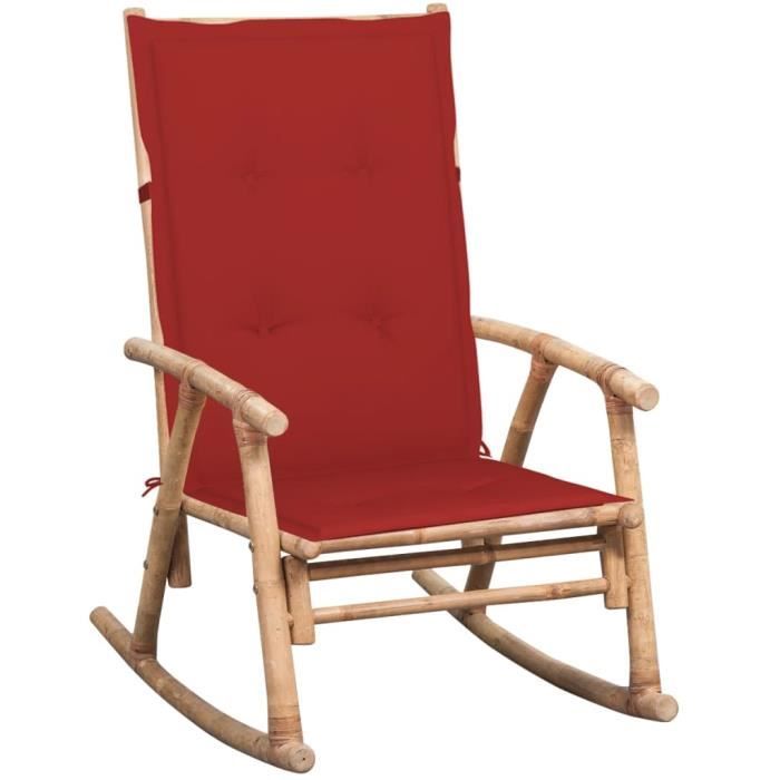 fauteuil à bascule rocking chair - shop}8975 - scandinave & confort - bambou - rouge - avec accoudoirs