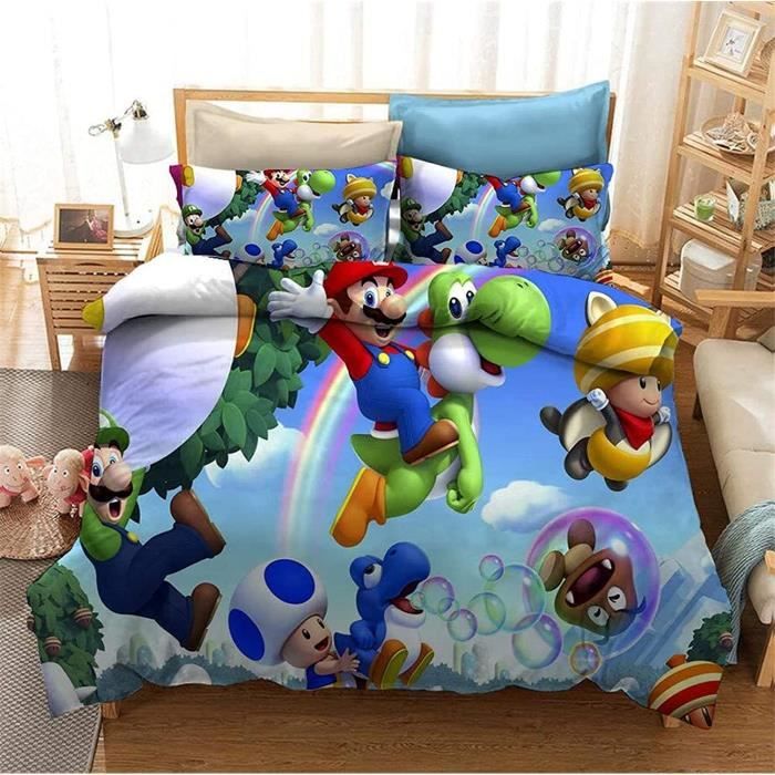 Parure De Lit Enfant 3 Pièces Microfibre - Housse De Couette 140x200 Cm + 2 Taies 50x70 Cm, Motif Anime, Pour Fille