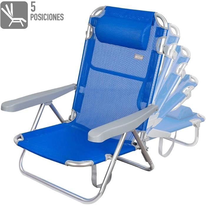 Chaise multipositions - 5 positions - Coussin dappui-tête en éponge - Supporte 100 kg - Pliable