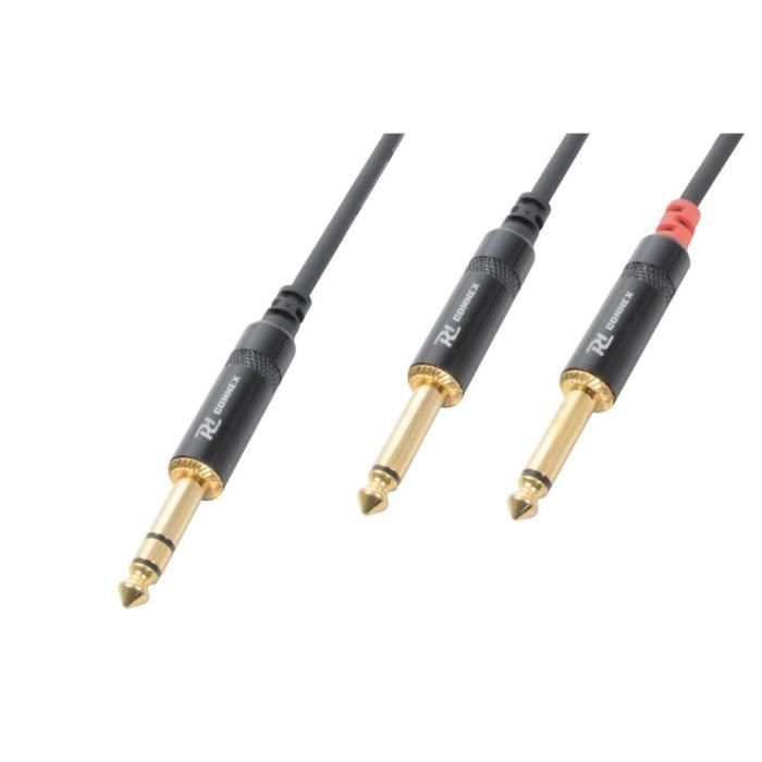 PD Connex câble audio cordon jack 6,35 mâle stéréo / 2 x jack 6,35 mâle - 3m - Idéal pour relier votre table de mixage
