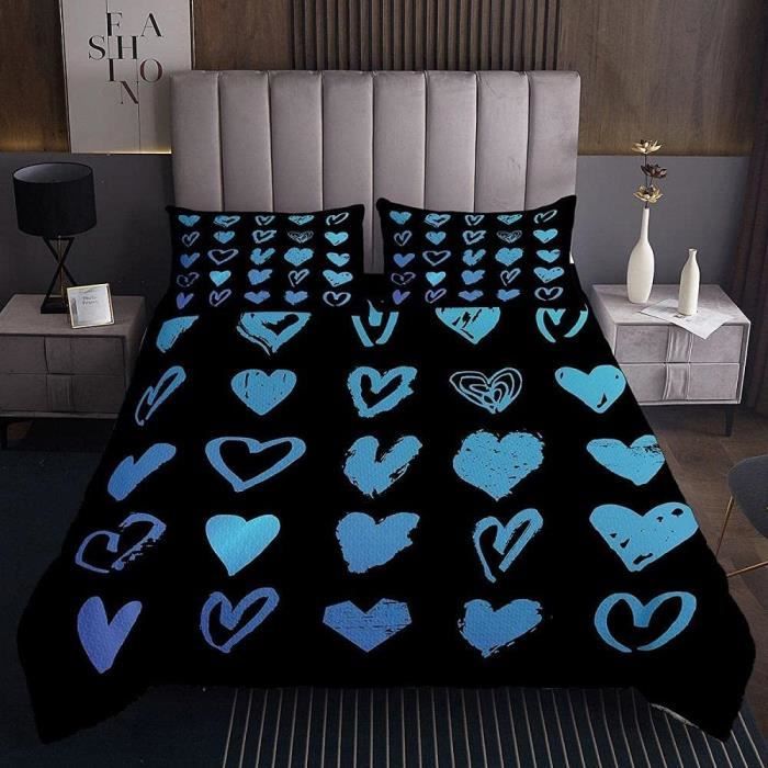 Housse de Couette - Marque - Bleu Noir - Microfibre - Fermeture Éclair