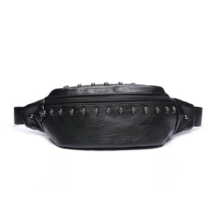 Sac Banane Rond Noir Unisexe - Style Coréen Mignon En Simili Cuir PU, Sangle Ajustable
