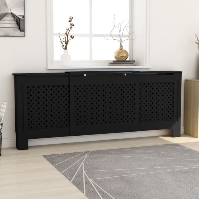 Cache-radiateur - MDF - Noir - 205 cm - Design contemporain - Meuble de salon