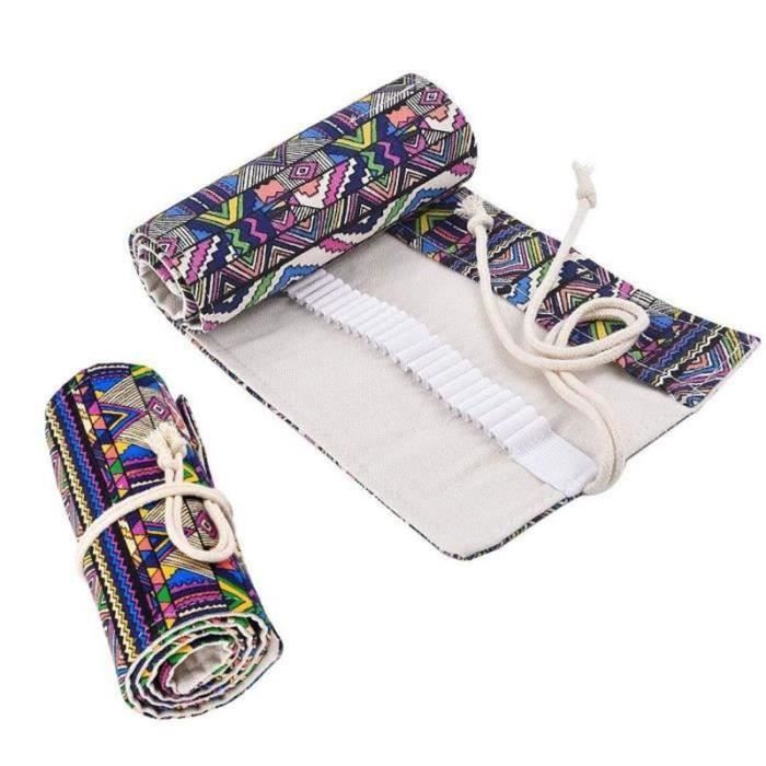 DOITEM Trousse Crayons Toile 72 Emplacements - Pochette Rouleau Multi-Usages Pour Crayons De Couleur, Maquillage Ou Art (Crayons Non Inclus)