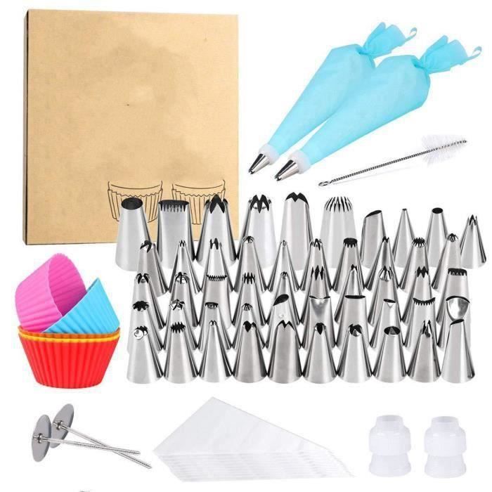 Kit Pâtisserie Professionnel 23 Pièces - Plaque Tournante 28 Cm, Coupe-Gâteau, 100 Poches à Douille, Douilles Inox | Pour Décoration Gâteaux
