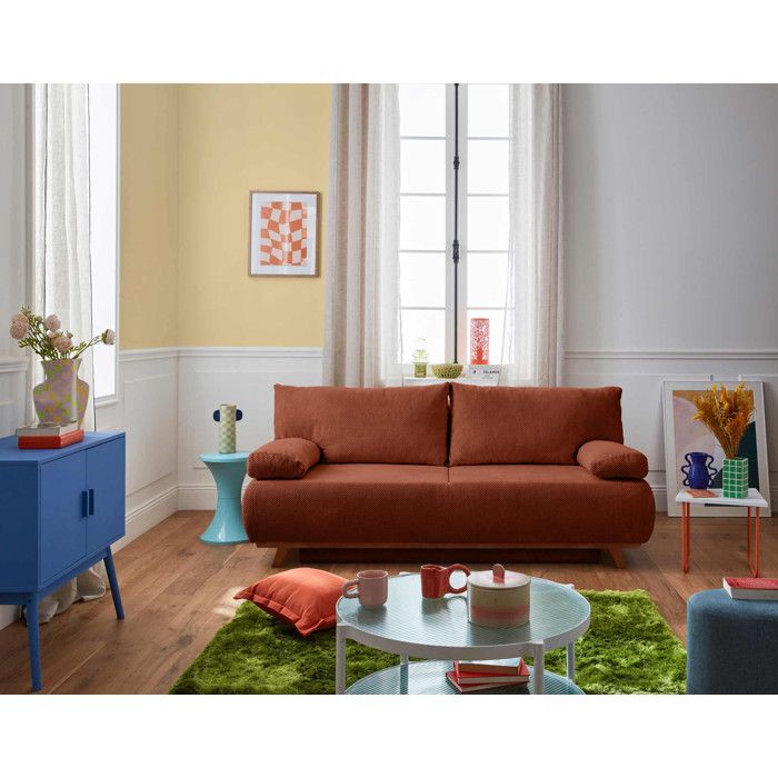Cristal - canapé 3 places - convertible avec coffre - en velours texturé - Terracotta